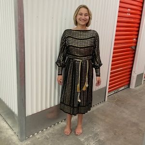 70s Swell Silver and Gold-embroidered Black Chiffon Disco Era Dress